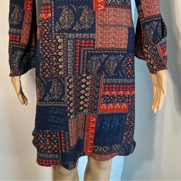 Mittoshop, M, scoop neck cold shoulder, bell long sleev, patchwork design, mini, - Picture 4 of 11